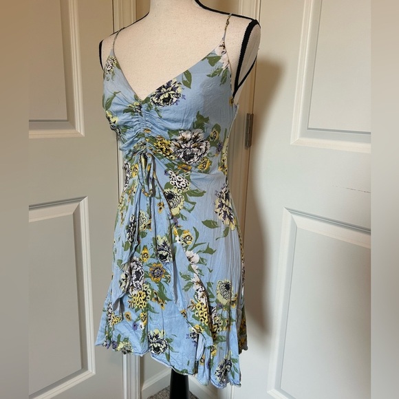 Free people blue floral tropical summer skinny strap dress - Picture 4 of 11